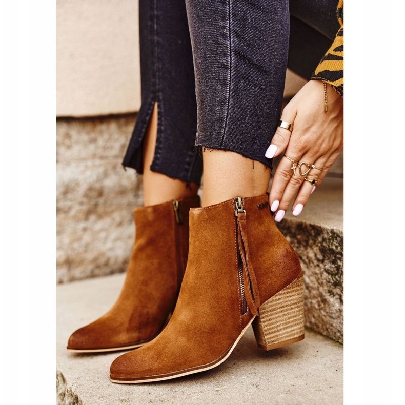 Damskie Botki Na Słupku Big Star Camel GG274364 brązowe wielokolorowe 1