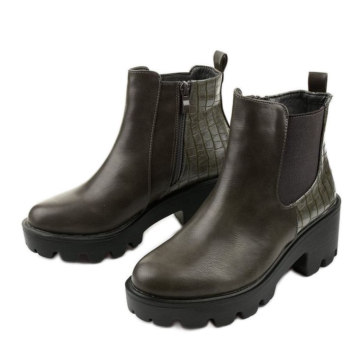 Szare płaskie botki z eko-skóry Established 2