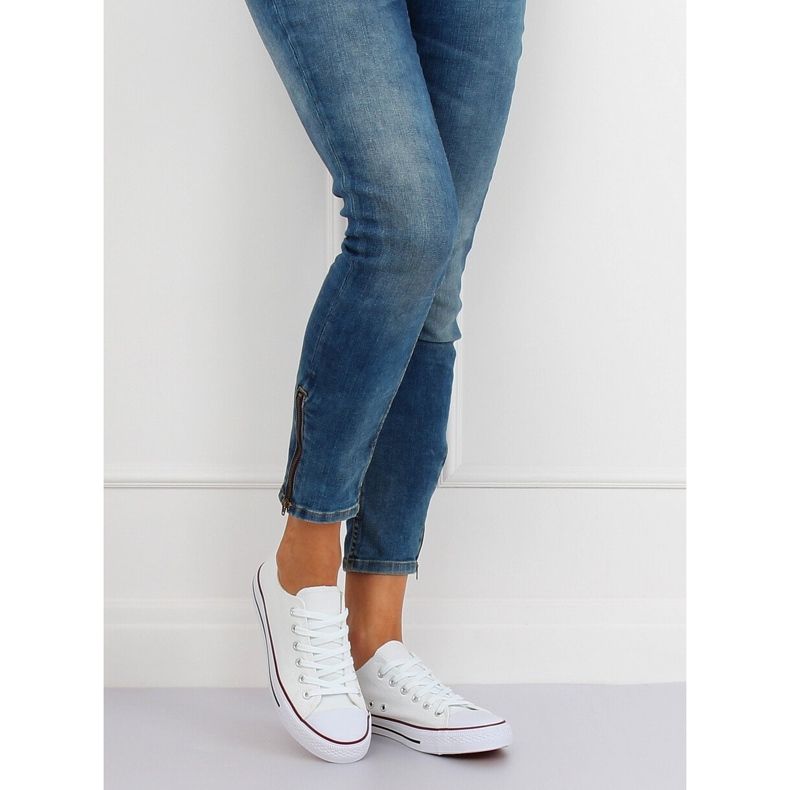 Trampki damskie klasyczne białe JD05P WHITE/RED 1