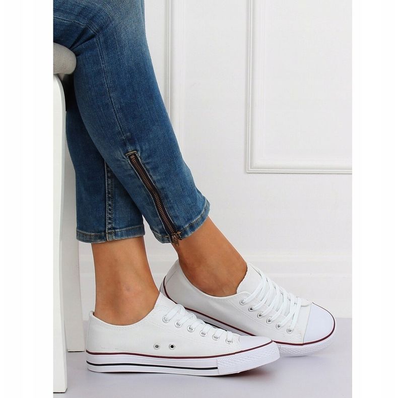 Trampki damskie klasyczne białe JD05P WHITE/RED 2