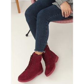 Botki workery sznurowane bordowe E2002 Wine czerwone 2