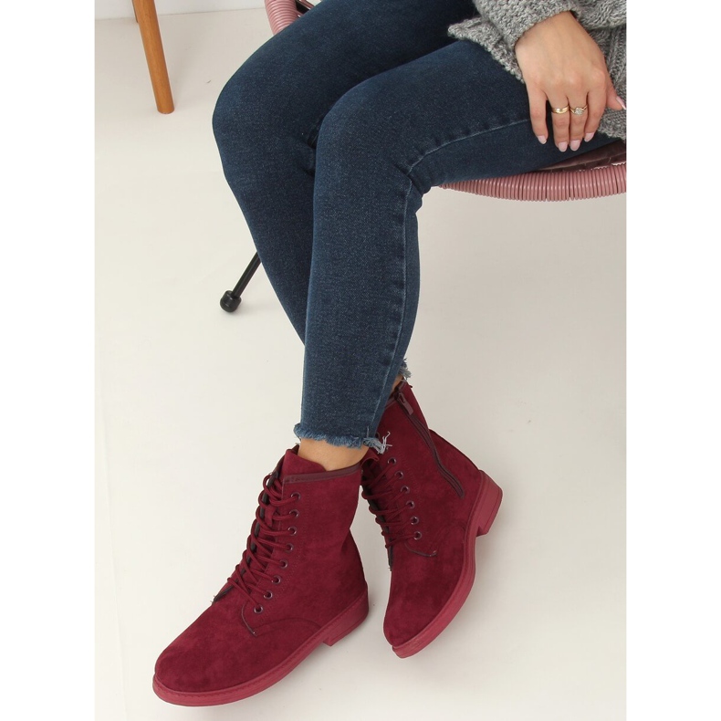 Botki workery sznurowane bordowe E2002 Wine czerwone 2