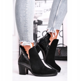 Botki Damskie Na Słupku Skórzane Wiosenne Maciejka Czarne 04833-01 2