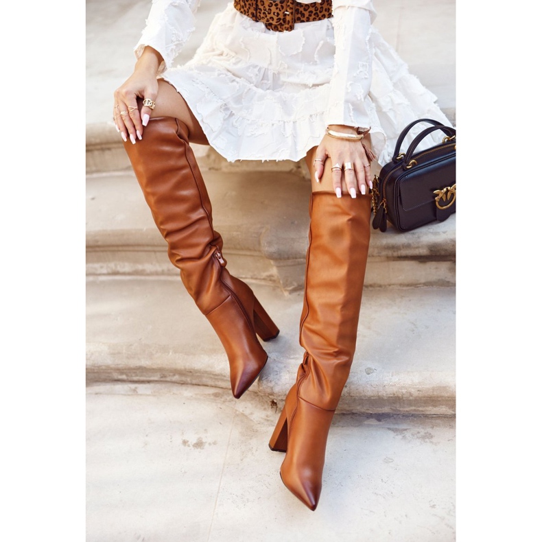 SEA Kozaki Damskie Na Słupku Ciepłe Camel Vellma brązowe 1