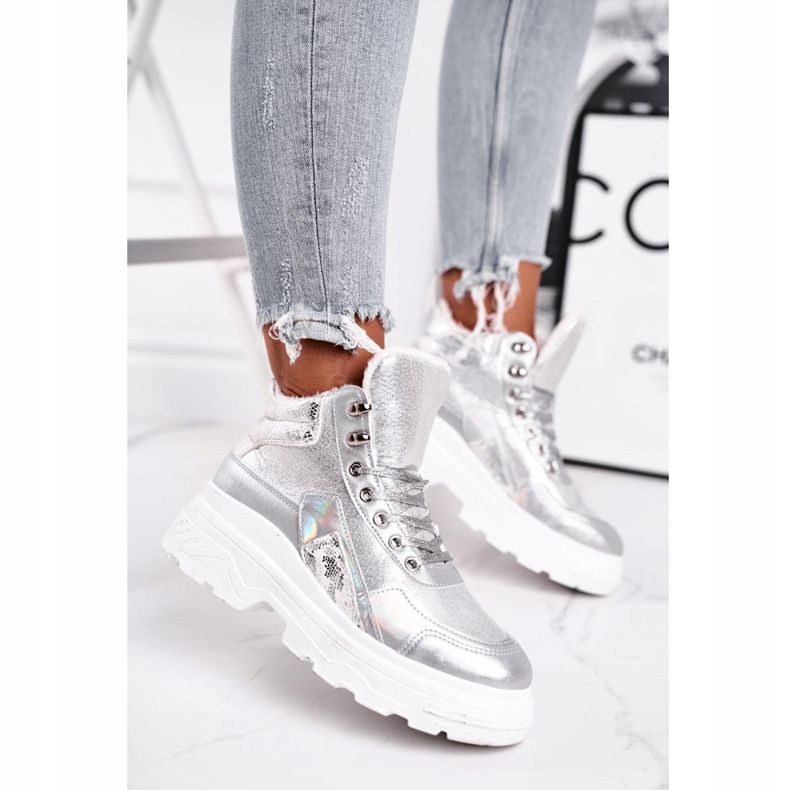 PS1 Sportowe Damskie Buty Ocieplane Srebrne Davan srebrny 2