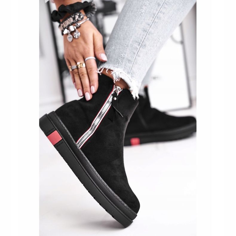 PS1 Botki Damskie Dwa Suwaki Czarne Come Back 2