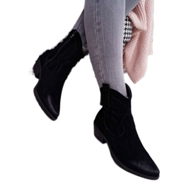 BUGO Damskie Botki Kowbojki Zamszowe Czarne Ferders 2