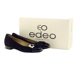 Balerinki buty damskie skórzane ze srebrną klamerką Edeo czarne srebrny 4
