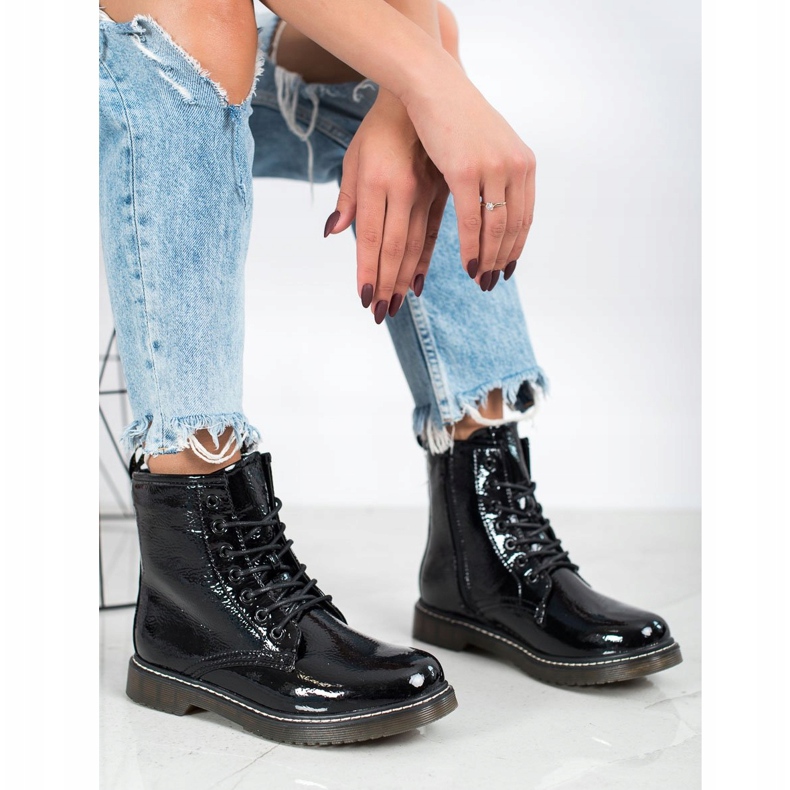 Evento Lakierowane Modne Workery czarne 1