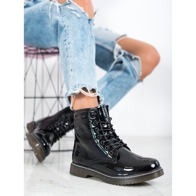 Evento Lakierowane Modne Workery czarne 2