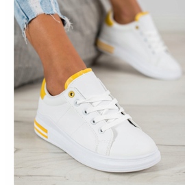 SHELOVET Modne Wiązane Sneakersy białe żółte 1