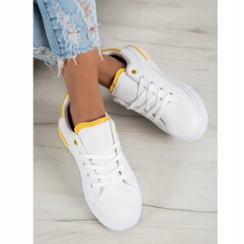 SHELOVET Modne Wiązane Sneakersy białe żółte 2