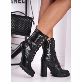 FE1 Damskie Botki Na Słupku Wysokie Czarne Bregma 2
