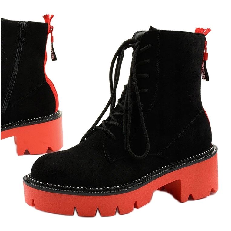 Czarne zamszowe botki sznurowane Centrifugal pomarańczowe 1
