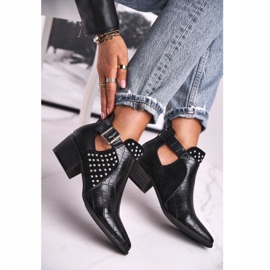 FB1 Damskie Botki Na Obcasie Klamra Czarne Rontra 2