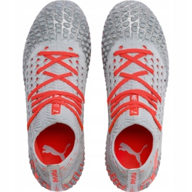 Buty piłkarskie Puma Future 4.1 Netfit Fg Ag Jr srebrno-czerwone 105692 01 szare 1