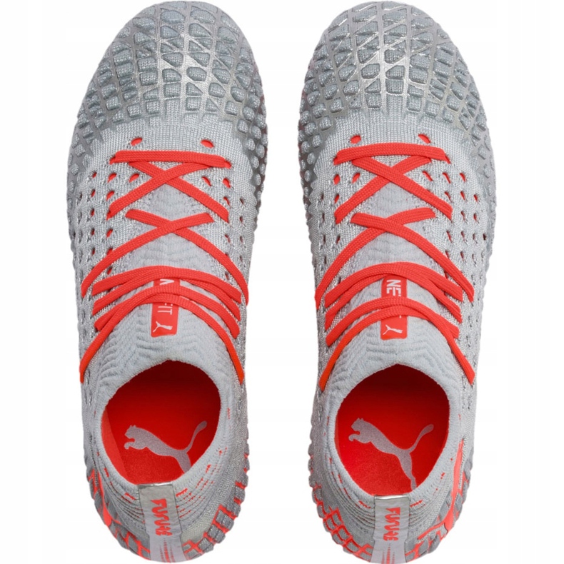 Buty piłkarskie Puma Future 4.1 Netfit Fg Ag Jr srebrno-czerwone 105692 01 szare 1