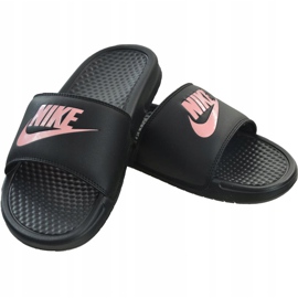 Klapki damskie Nike Benassi Just Do It 343881 007 czarne różowe 1