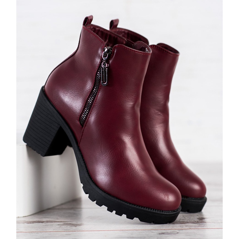 Small Swan Ocieplane Botki Damskie czerwone 2