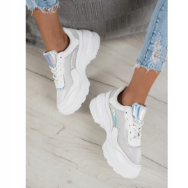 SHELOVET Modne Białe Sneakersy srebrny 2