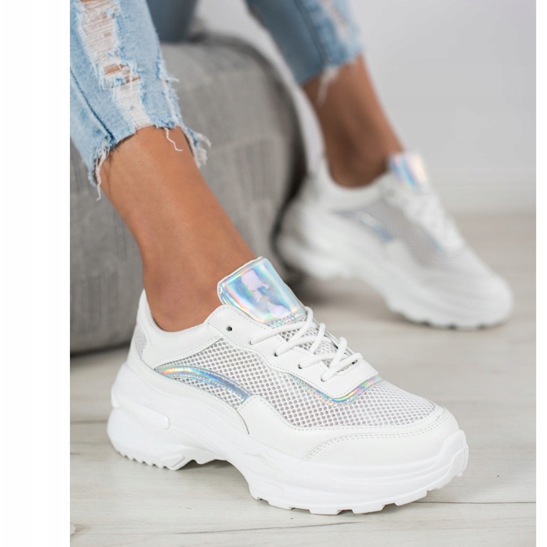 SHELOVET Modne Białe Sneakersy srebrny 1