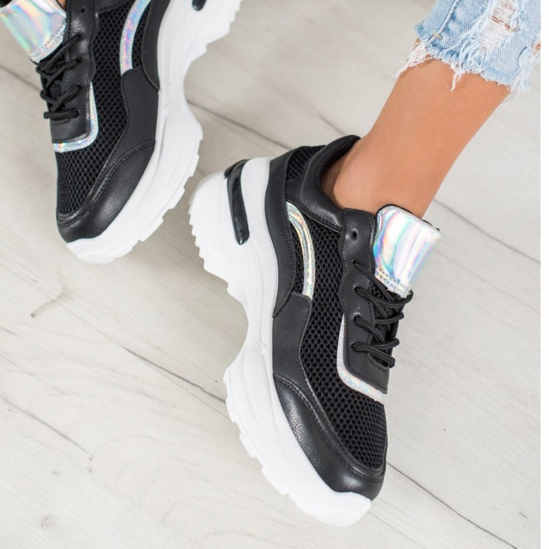 SHELOVET Modne Czarne Sneakersy białe 2