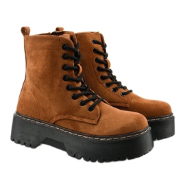 Brązowe sznurowane botki zamszowe Cataela 2