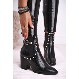 FRERY Damskie Botki Na Słupku Perły Czarne Verbos 1