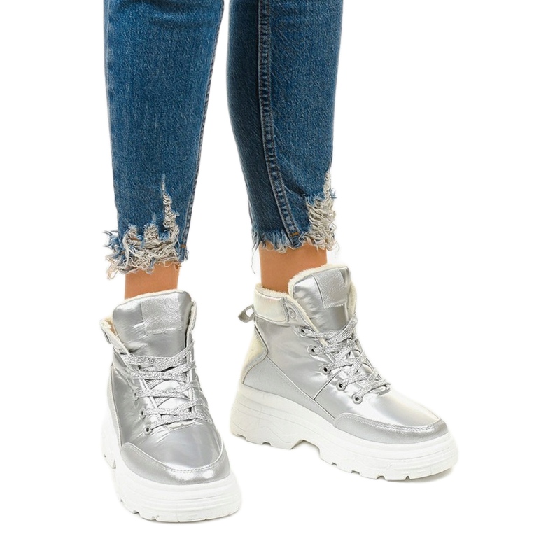 Srebrne ocieplane sneakersy Heiden srebrny 1