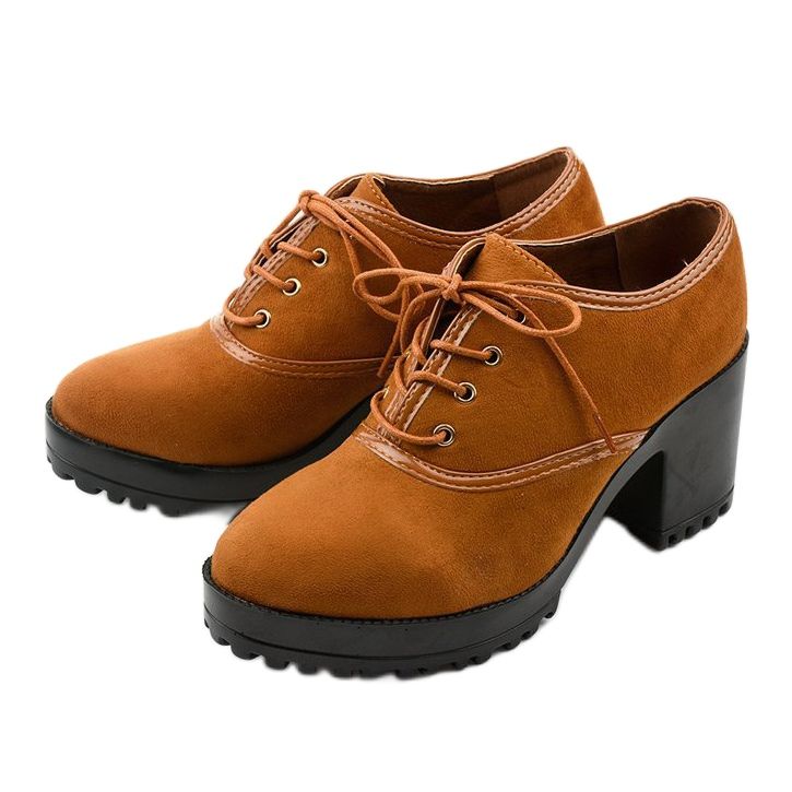 Camelowe botki sznurowane na klocku Clearfall brązowe 2