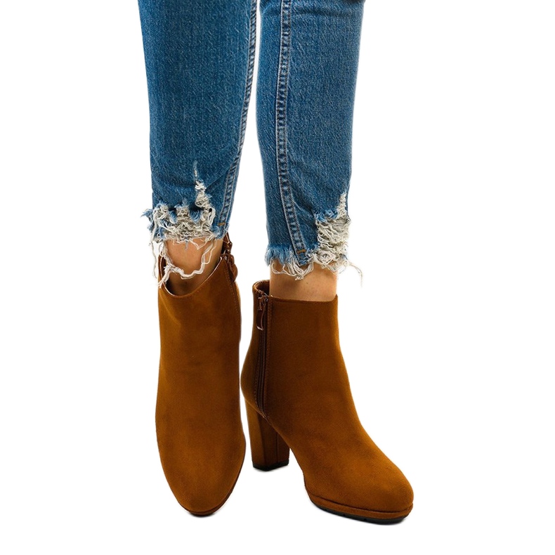 Camelowe botki na słupku, zamszopodobne Xentora brązowe 1