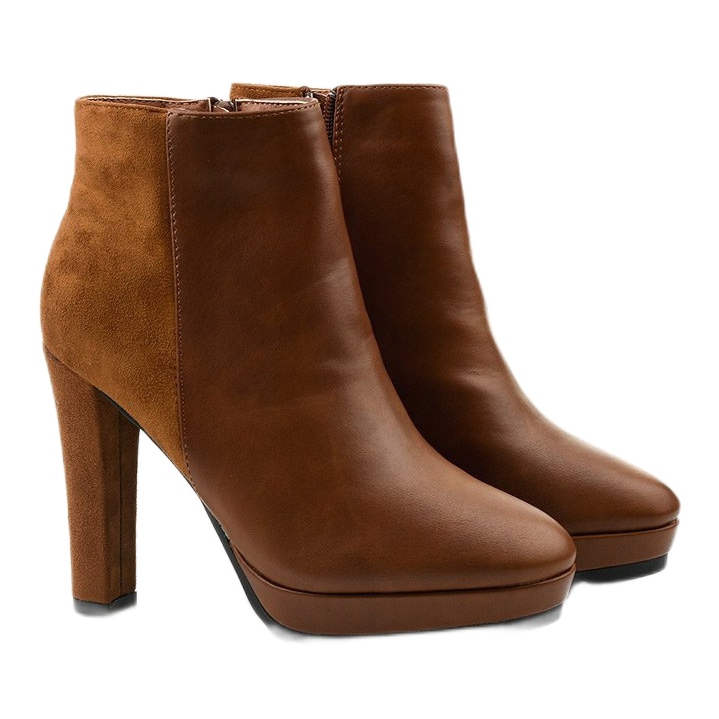 Camelowe botki na słupku z eko-skóry Clantree brązowe 2