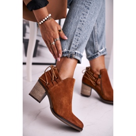 Botki Damskie Na Słupku Maciejka Wiosenne Skóra Rude 04812-29 brązowe 2