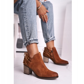 Botki Damskie Na Słupku Maciejka Wiosenne Skóra Rude 04812-29 brązowe 1