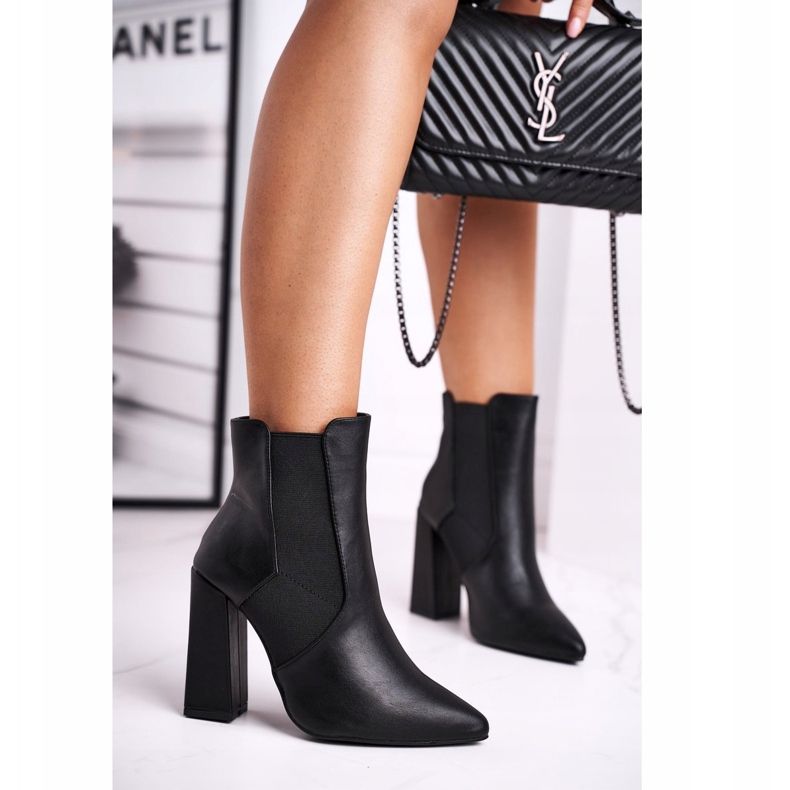 FG1 Botki Damskie Ze Ściągaczami Na Słupku Czarne Good Vibes 1