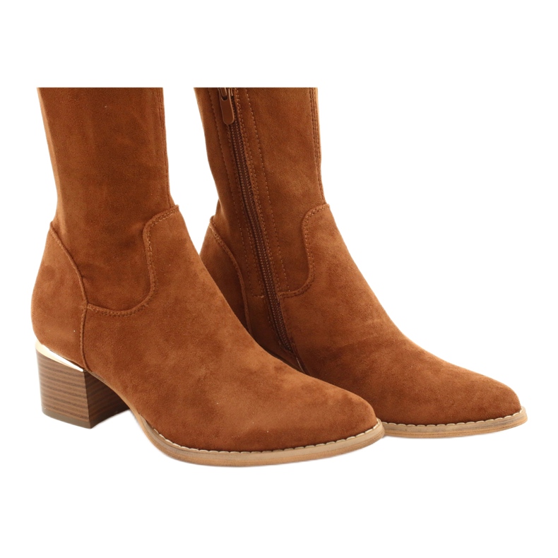 Długie Kozaki lycra zamszowe Evento 20KZ35-3330 Camel brązowe żółte 4