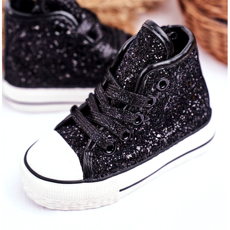 FRROCK Dziecięce Trampki Błyszczące Wysokie Czarne Ally 3