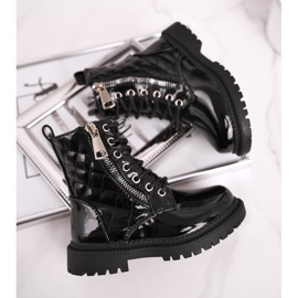 FRROCK Dziecięce Botki Ocieplone Futerkiem Lakierowane Czarne Say You 1