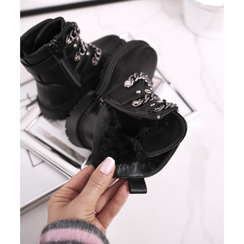 FRROCK Dziecięce Botki Ocieplane z Klamrami Futerkiem Czarne Fun Time 1