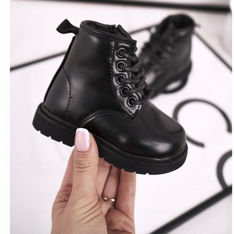 FRROCK Dziecięce Botki Ocieplane Glany Czarne Ammy 1