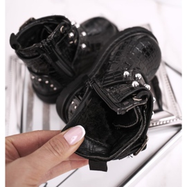 FRROCK Dziecięce Botki Ocieplone Futerkiem Lakierowane Czarne Mary 1