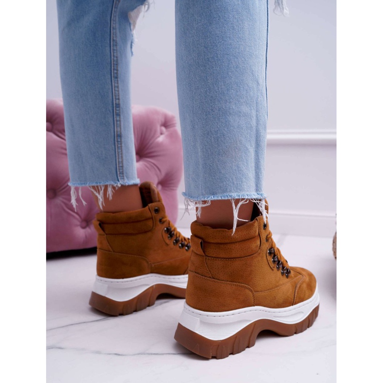 SEA Obuwie Trekkingowe Trapery Damskie Camel Greem brązowe 2