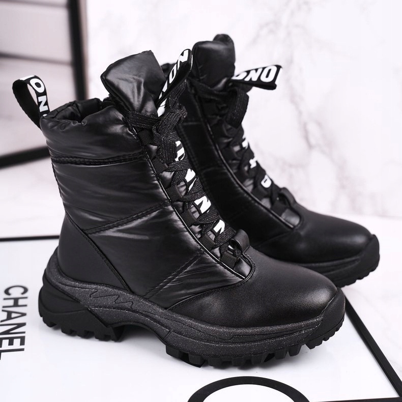 Apawwa Dziecięce Śniegowce Ocieplone Futerkiem Czarne Grantes 2