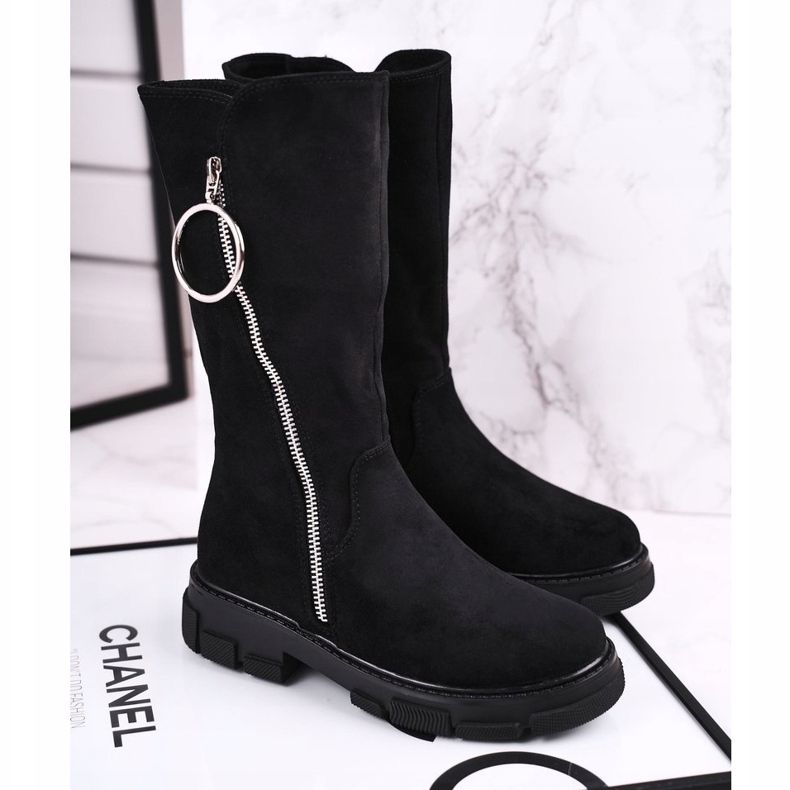 Apawwa Dziecięce Botki Wysokie Zamszowe Ocieplane Czarne Norabel 2