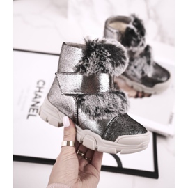 Apawwa Dziecięce Botki Ocieplane Rzepy Futerko Szare Husar 2