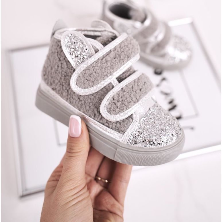 FRROCK Dziecięce Trampki Ocieplane Wysokie Szare Clifford srebrny 1