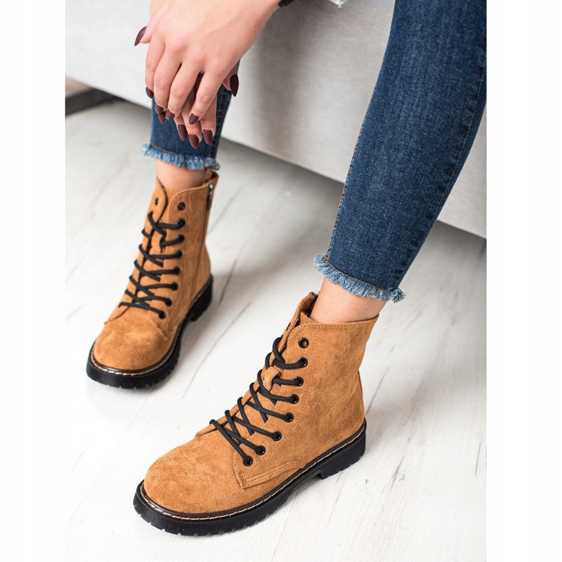 Small Swan Zamszowe Traperki Camel brązowe 1