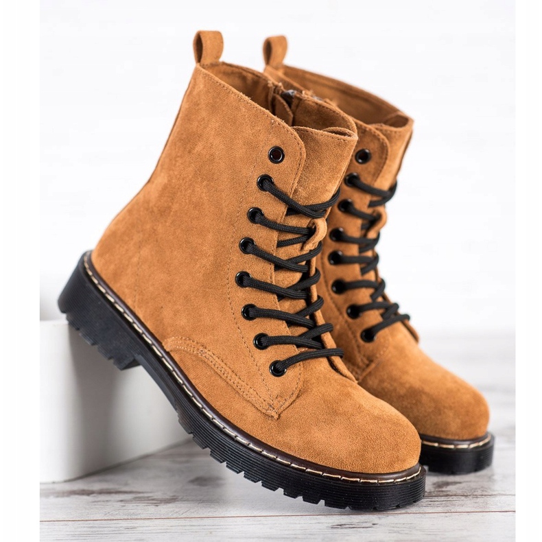 Small Swan Zamszowe Traperki Camel brązowe 2