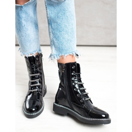 Goodin Sznurowane Lakierowane Botki czarne 1