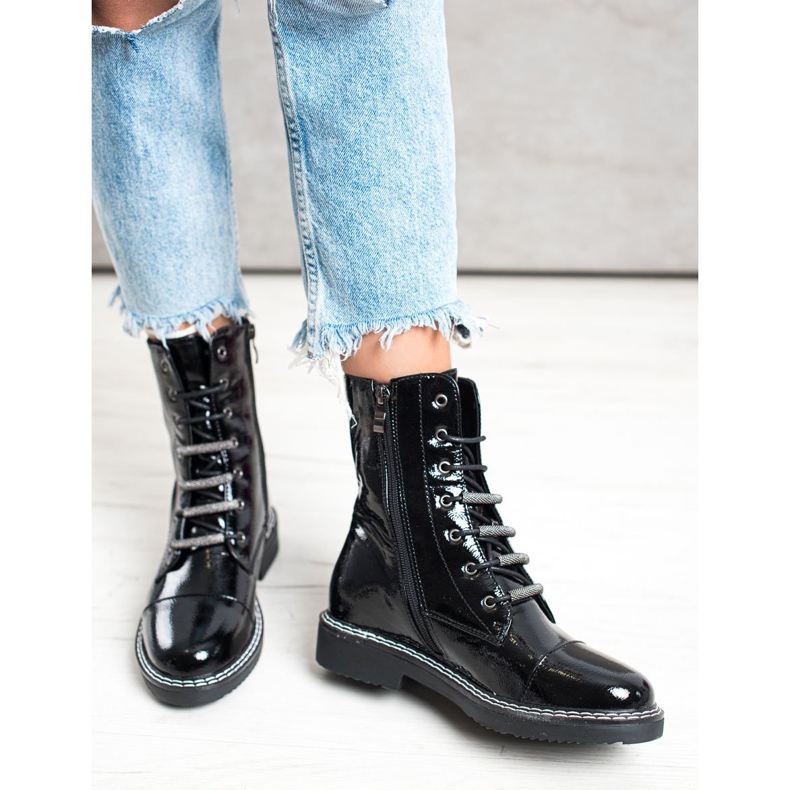 Goodin Sznurowane Lakierowane Botki czarne 1
